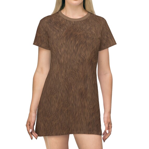 Emile Wookiee Bullseye Brother Bear Brown Fur All-Over Print Costume T-Shirt Dress