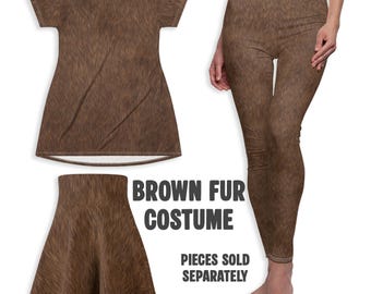Brown Fur Costume | Printed Fur Texture Leggings, Skirt, Dress | Abu Monkey, Fozzie Bear Muppet, Chewbacca Wookiee, Bullseye, Emile