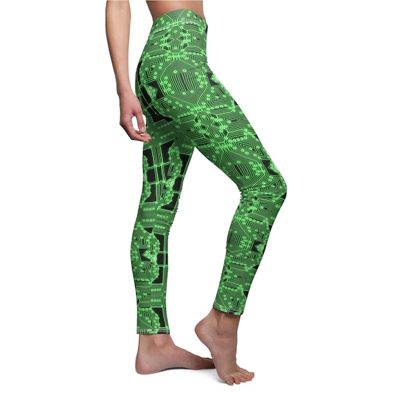Green Glowing Effect Circuit Board Motherboard Cyberpunk Pattern All-Over Print Costume Leggings
