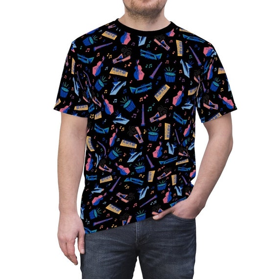 Soul Inspired Music Icons Pattern All-Over Print Unisex Lightweight Costume T-Shirt (Black Background)