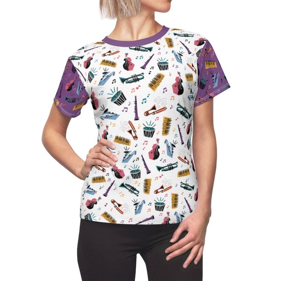 Soul Inspired Music Icons Pattern All-Over Print Women's Lightweight Costume T-Shirt (Color Block)