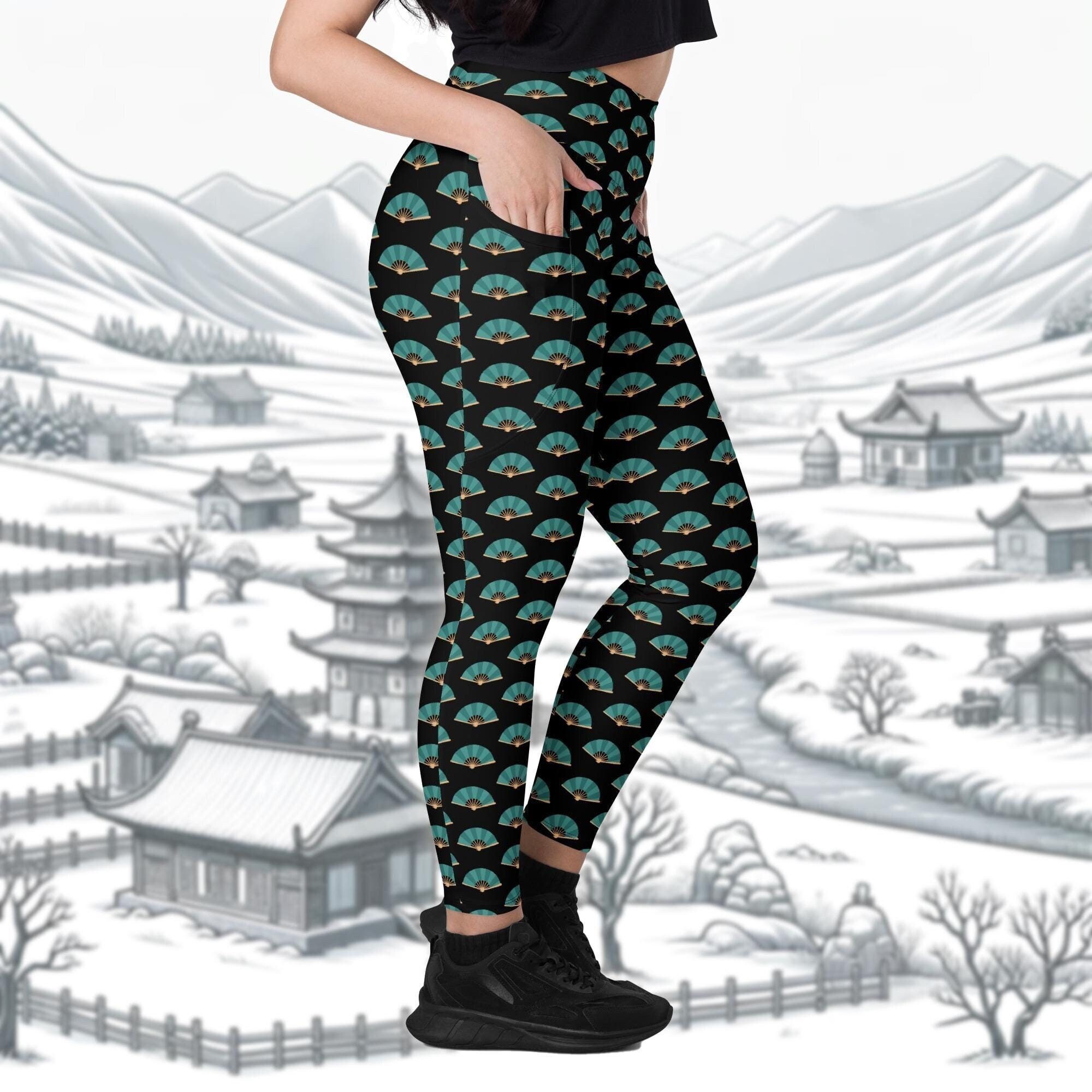 Discover Green Fans Leggings | Mulan Inspired Pocket Yoga Pants | Chien-Po Pace Fan Logo Matching Outfit