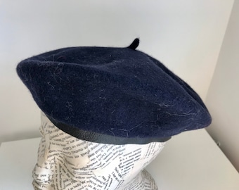 Vintage Military Style Beret Navy Blue Wool Made in Germany Medium Probably Esco