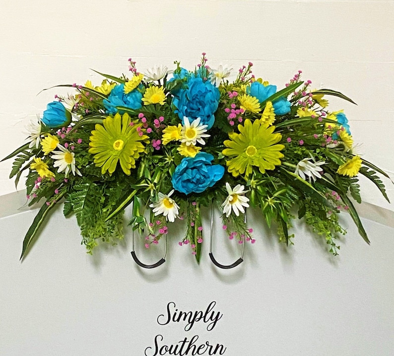 Saddle Headstone Arrangement Flowers Cemetery Headstone Etsy