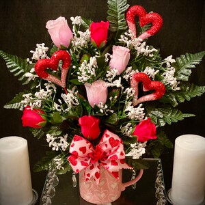 Valentine's Roses Pink Heart Flower Home Office Table Arrangement Cemetery