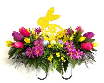 Cemetery Flowers Any Color Headstone Saddle Easter Bunny Arrangement Grave Decorations Tomb stone