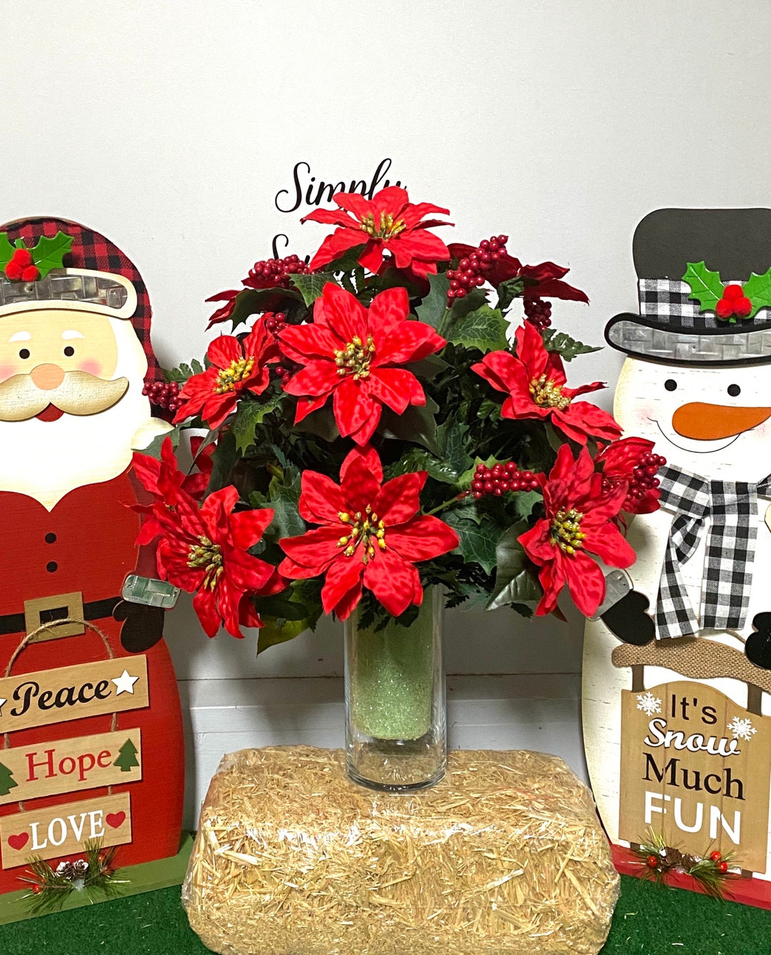 Christmas Cemetery Cone Vase Winter Red Poinsettias Vase Etsy