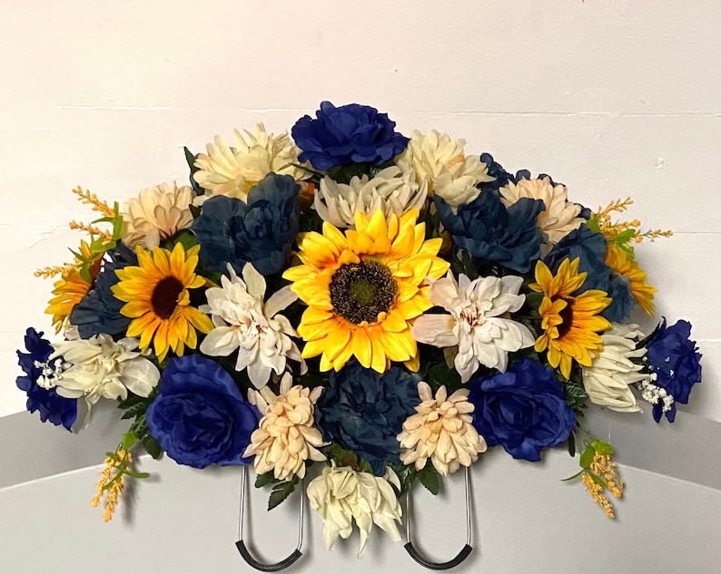 Headstone Saddle Flowers Arrangement Decoration Cemetery Etsy