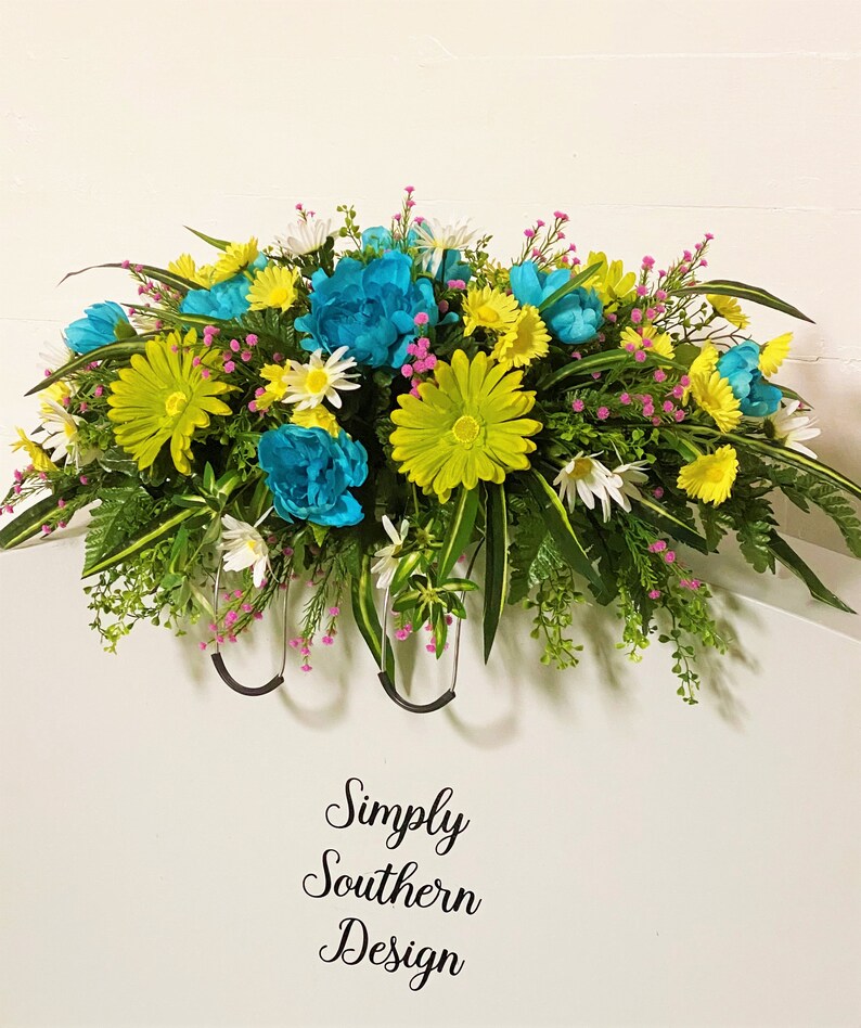 Saddle Headstone Arrangement Flowers Cemetery Headstone Etsy