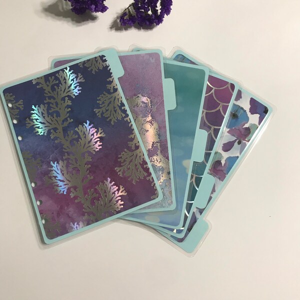 Planner dividers | set of 5 | laminated | holo foil | blue mermaid | A5 | personal planner | Personal Wide | Pocket planner|