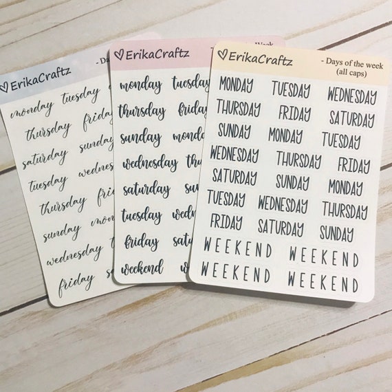 Days of the Week Script Stickers Perfect for Any Planner White or