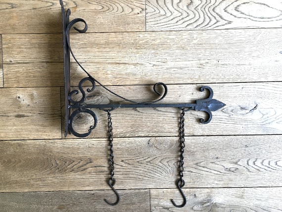 Antique vintage old wrought iron sign name board hanging bracket wall mounted 