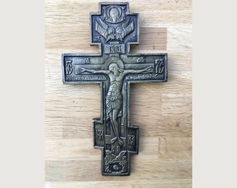 Antique style cast iron hanging holy crucifix Jesus on the cross relic