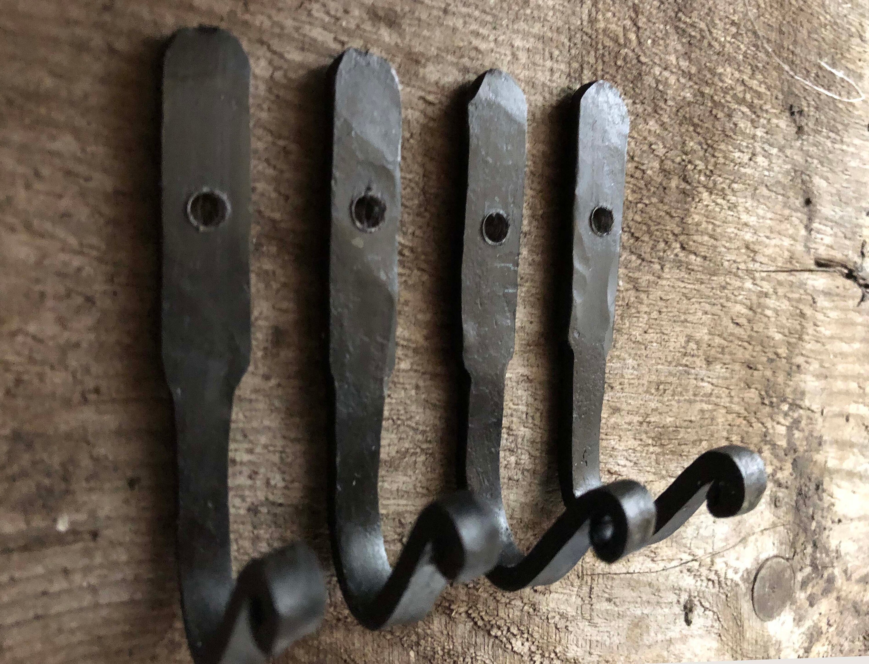 A Set of Four Simple Small Hand Made Old English Design Wrought Iron Hooks  -  UK