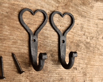 A pair of small wrought iron Shaker heart hooks folk art wall hanger hook GHH1