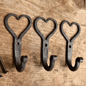 Three small wrought iron Shaker heart hooks folk art wall hanger hook GHH1