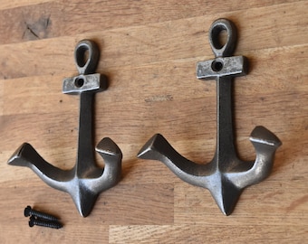 A pair of lovely vintage style cast iron ships anchor coathooks coat hook hanger nautical