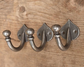 Three lovely cast iron round top single coathook wall hook hanger with screws