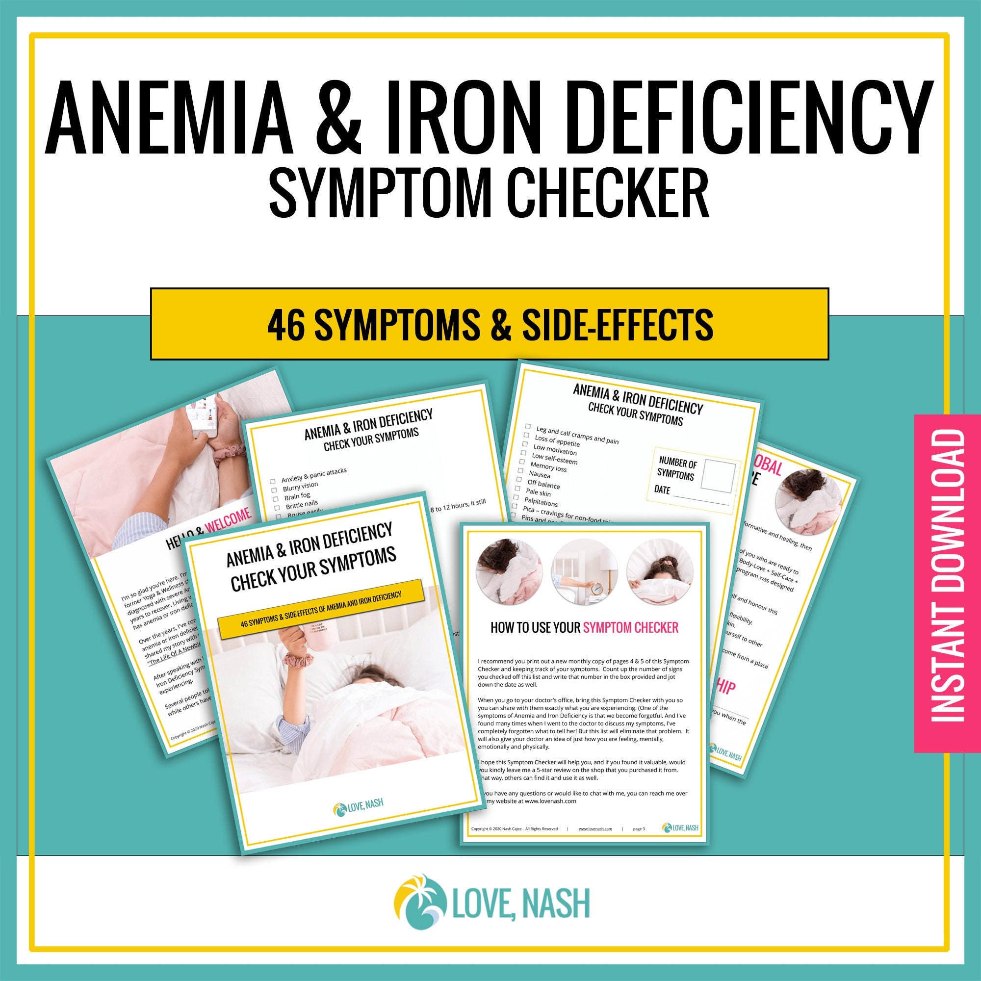 Anemia & Iron Deficiency Symptom Checker, Instant PDF Download