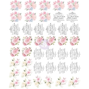 May include: A digital paper sheet with a repeating pattern of pink and white roses, floral bouquets, and text that reads "Specialite Cuir Noir Croupons a Courroies Objets de Pansements".