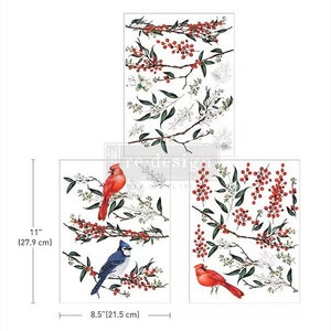 May include: Three digital printable sheets featuring red cardinals and blue jays perched on branches with red berries and white flowers. The sheets are 8.5 inches by 11 inches.
