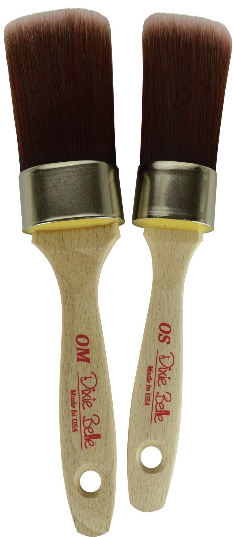 May include: Two Dixie Belle paint brushes with wooden handles and gold metal ferrules. The brushes are labeled "OS Dixie Belle Made in USA" and "OM Dixie Belle Made in USA".