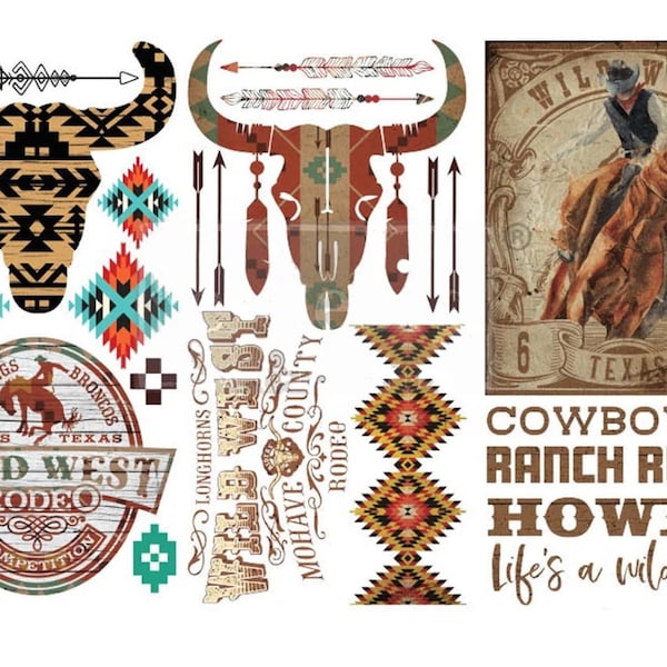 NEW "WILD WEST", 3 sheets - 6"x12" , Rub On Transfers For Furniture, Furniture Decals, ReDesign With Prima Transfers,