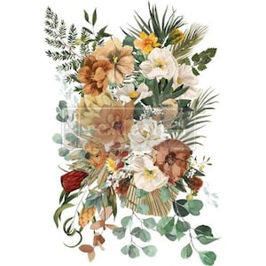 May include: A watercolor painting of a bouquet of flowers in shades of brown, white, and green. The flowers are arranged in a loose, natural style, and the painting has a soft, romantic feel.