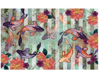 SIAMESE SPLENDOR |Re-Design with Prima | Decoupage Tissue Paper | 19.5&quot;x30&quot; | 1 Sheet | Floral | Koi Fish