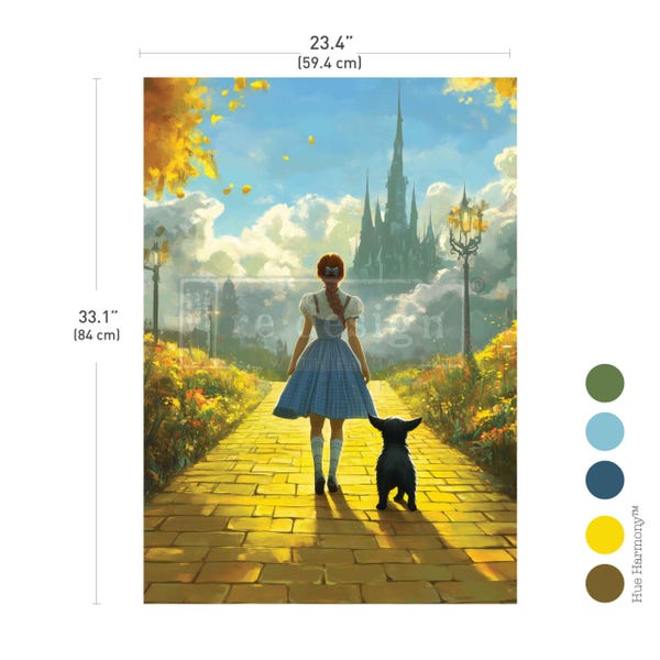 PATAS Y LAZOS / Rediseño con Prima / Papel de fibra para decoupage A1 / 59,5 x 84,5 cm / Oz / Camino de ladrillos / Amarillo / Nostalgia / Cuento de hadas