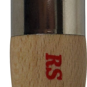May include: A close-up of a Dixie Belle paint brush with a red wooden handle and a silver metal ferrule. The brush has a red, brown, and white bristle head. The handle has the text "Dixie Belle" and "Made in USA" printed in red.