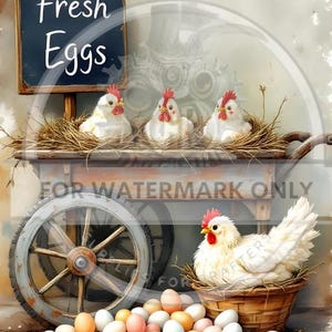 FRESH EGGS |  A4 Rice Paper | Decoupage Paper | Decoupage Central | 8.27" x 11.7" | Chickens | Eggs | Cart | Farm Fresh |