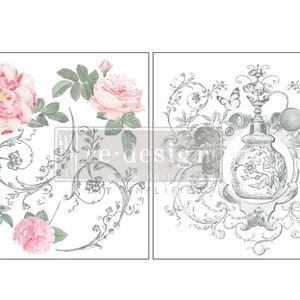 ODEUR DE ROSE, 2 sheets - 12&quot;x12&quot; , Rub On Transfers For Furniture, Furniture Decals, ReDesign With Prima Transfers,