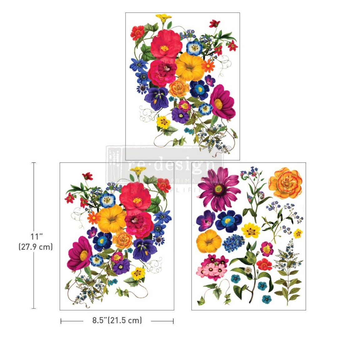 FLORAL KISS 3 Sheets Redesign With Prima Furniture Decals Rub on Transfers 8.5x11 Each Etsy