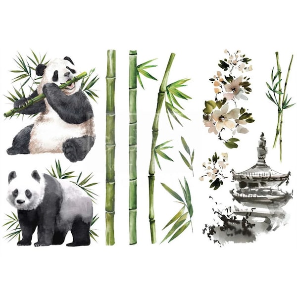 NEW "PANDA SWEET", 3 sheets - 6"x12" , Rub On Transfers For Furniture, Furniture Decals, ReDesign With Prima Transfers,