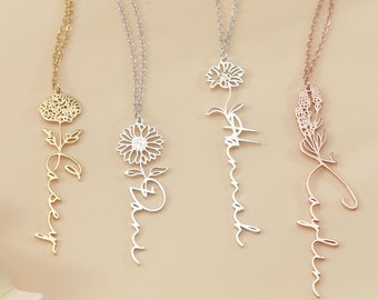 Moederdag cadeau voor moeder-gepersonaliseerde sierlijke naam ketting met geboorte bloem-aangepaste gouden naam sieraden voor vrouwen-bruidsmeisje cadeau voor haar