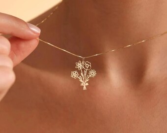 Familie geboorte bloem ketting, meervoudige geboorte bloem boeket ketting, gepersonaliseerd, geboorte bloem familie cadeau, Moederdag, kerstcadeau