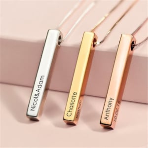 Customized Stainless Steel Name Necklace Women Love 3D Bar Necklaces & Pendants Personalized, Engraved Jewellery  For Her, Mothers Day Gift