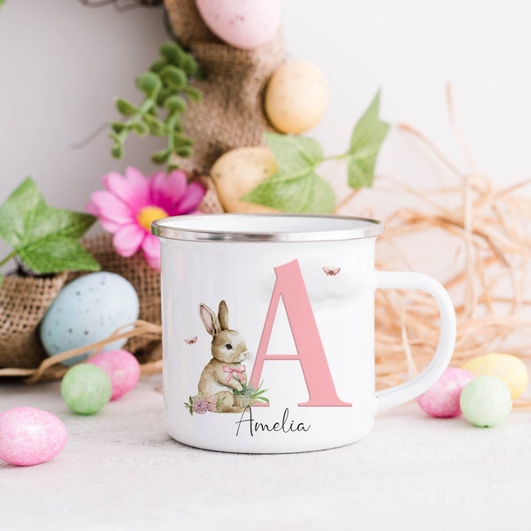 Personalised Children's Easter Mug, Easter Gift, Enamel Easter Bunny Cup