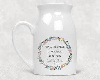 Personalised Vase, Flower Vase, Ceramic Jug Vase, Mothers Day gift, Gift for Grandma / Nanny