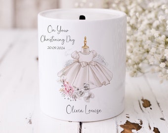 Personalised Christening Money Box, Christening Keepsake, Ceramic Money Box, Baptism Gift, Baby Girls Christening.