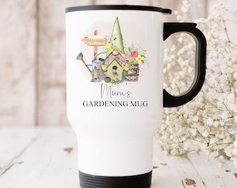 Personalised Travel Mug, Gardening Travel Mug, Gnome / gonk travel mug