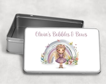 Personalised hair accessories tin, hair bobble and bow tin, Storage tin for hair clips and accessories