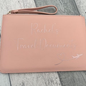 Personalised Travel Document Wallet, Passport Holder, Travel Organiser light Pink