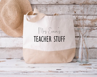 Personalised Teachers Jute Bag, Teacher Tote Bag, Teachers Gift, Canvas Teachers Bag