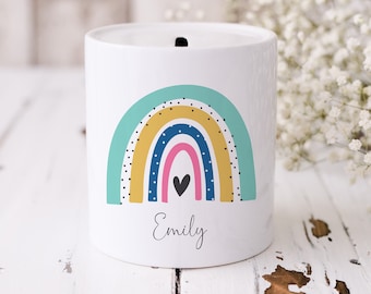 Personalised Ceramic Money Box, Rainbow Money Box, Piggy Bank