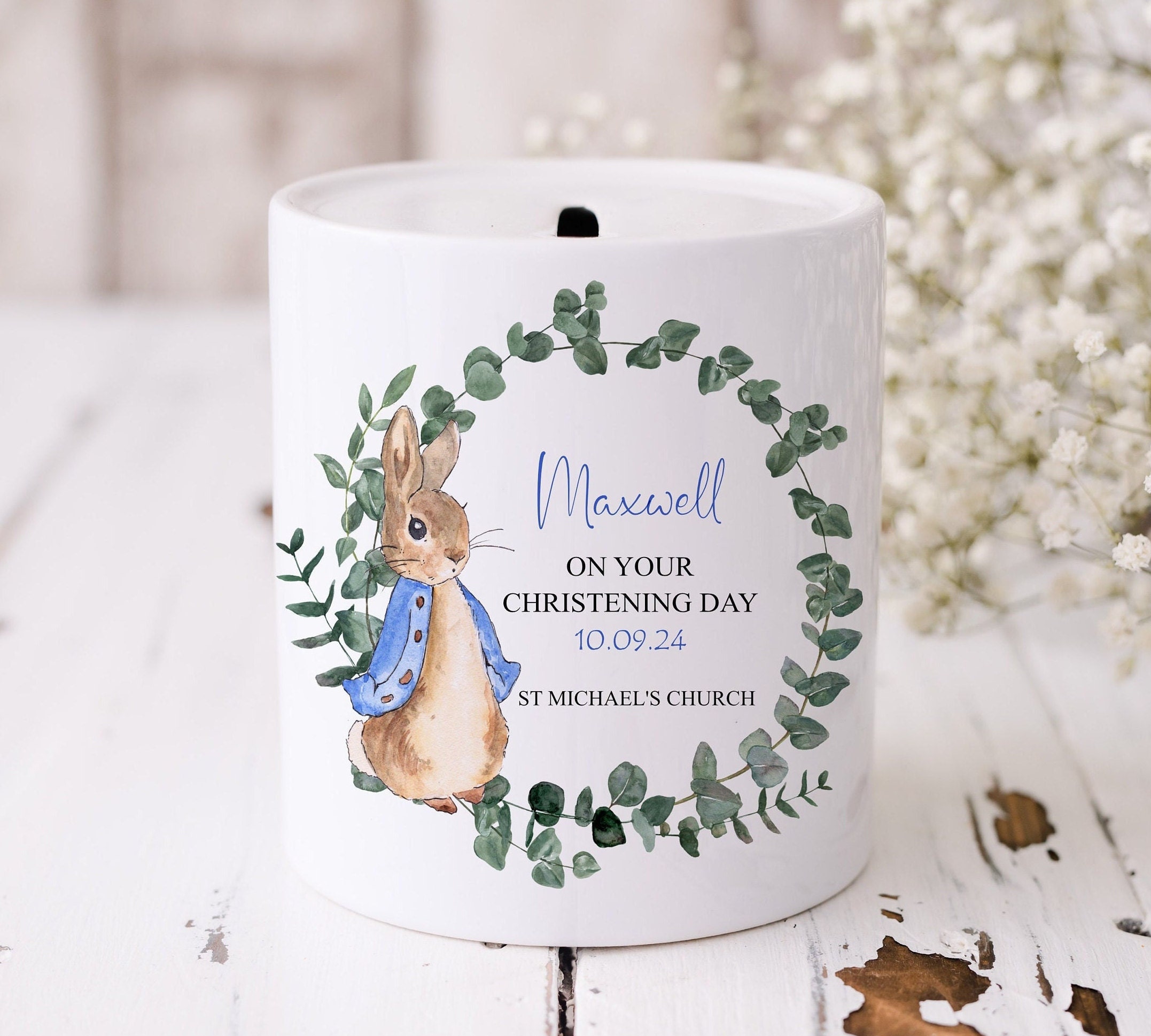 Religious Money Box Personalised Christening Money Box, Christening Keepsake, Ceramic Money ...
