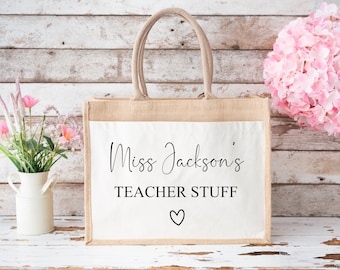 Personalised Teacher Tote Bag, Jute bag, Lunch Bag, Gift For Teacher, Teacher Stuff, Teaching Assistant