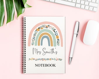 Personalised Teacher Notebook, A5 Notebook, Rainbow Notepad