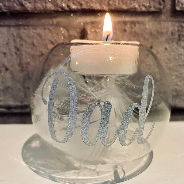 Personalised Memorial Candle, Feather Filled Tea-light holder, Memory Tealight Holder